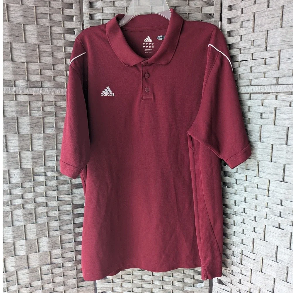 Adidas Polo Shirt Maroon ClimaCool Short Sleeve Mens Sz XL Performance Athletic